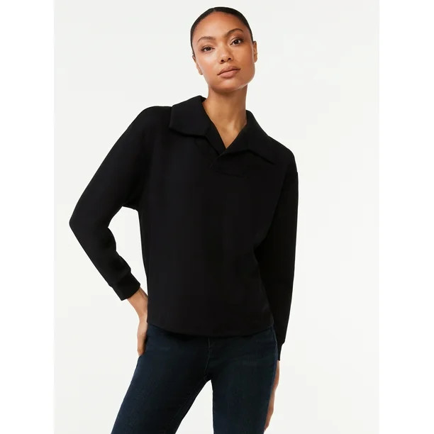 Scoop Women's Crossover Scuba Knit Polo Shirt - Walmart.com | Walmart (US)