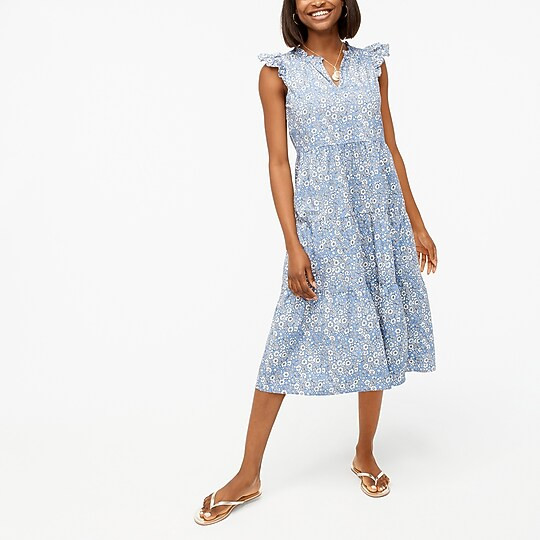Cotton poplin tiered midi dress | J.Crew Factory