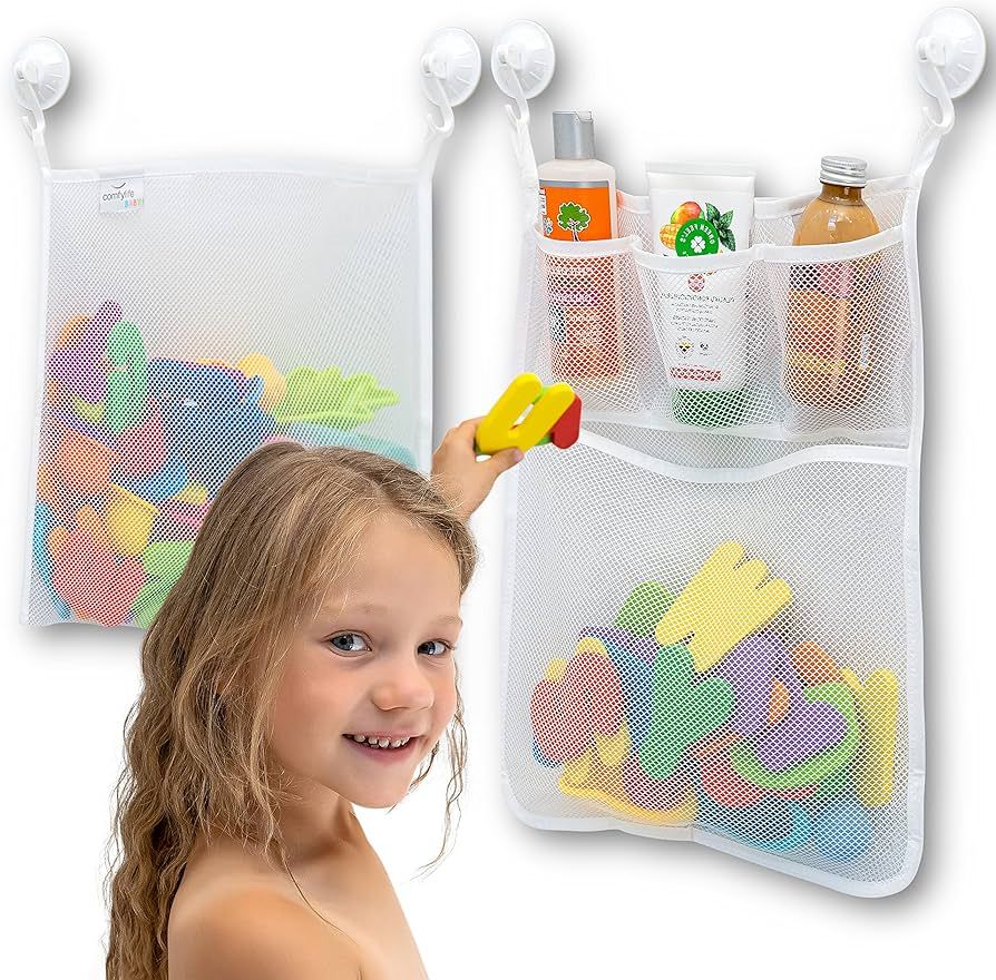 2 x Mesh Bath Toy Organizer + 6 Ultra Strong Hooks – The Perfect Bathtub Toy Holder & Bathroom ... | Amazon (US)
