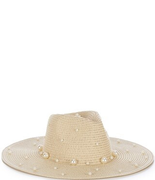 Natasha Accessories Scatter Pearl Straw Fedora Hat | Dillard's | Dillard's