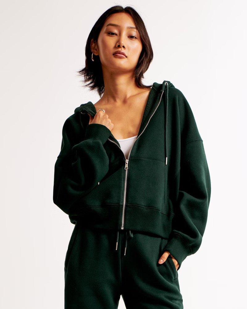 Women's Essential Ribbed Sunday Hooded Full-Zip | Women's Tops | Abercrombie.com | Abercrombie & Fitch (US)
