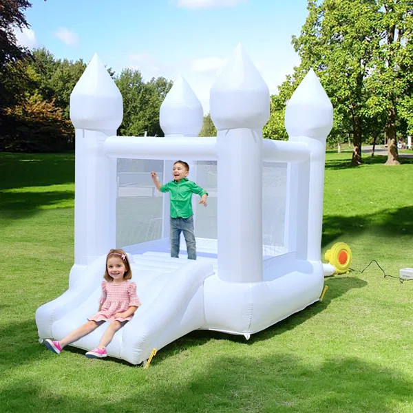 6' x 9' White Bounce House with Slide and Air Blower | Wayfair North America