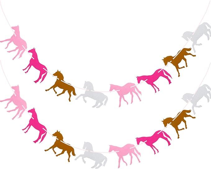2 Pieces Horse Garland Banner for Girls Pink Horse Banner for Birthday Party Felt Horse Banner Ho... | Amazon (US)