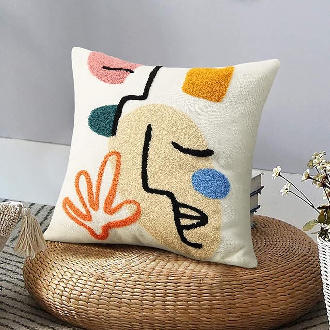 Merrycolor Boho Abstract Pillow Covers Colorful Woman Face Line Cute Pillow Cases Mid Century Aes... | Amazon (US)