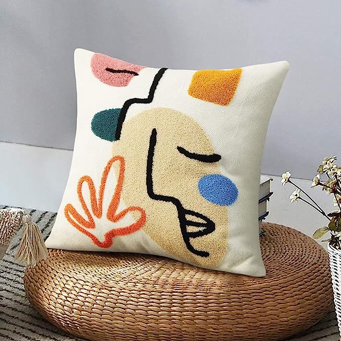 Merrycolor Boho Abstract Pillow Covers Colorful Woman Face Line Cute Pillow Cases Mid Century Aes... | Amazon (US)