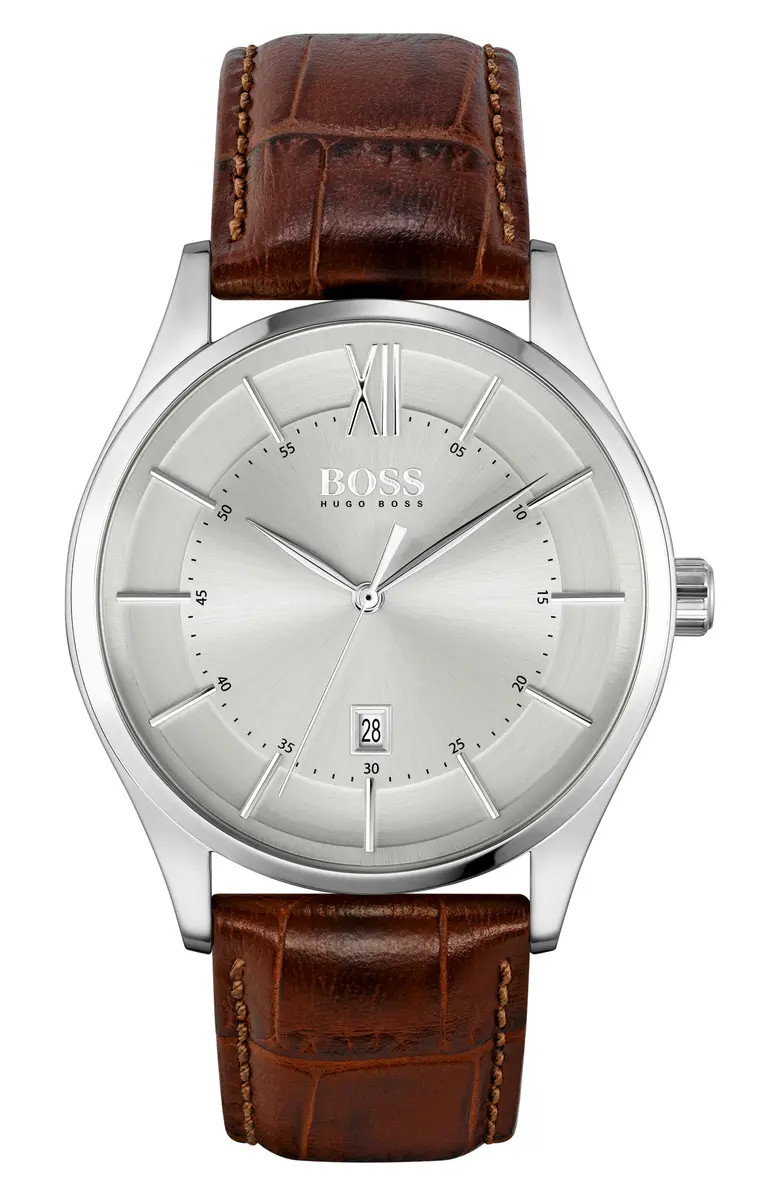 BOSS Distinction Leather Strap Watch, 43mm | Nordstrom | Nordstrom