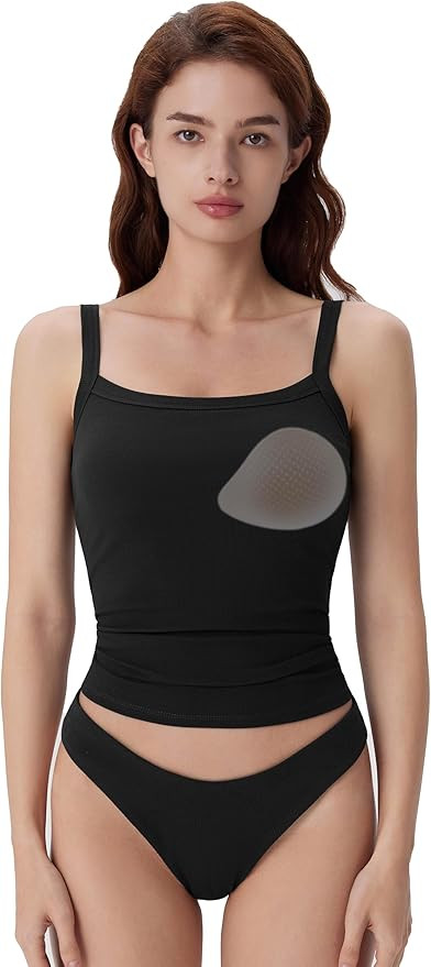 SUUKSESS Women Cotton Rib Padded Tank Tops Sleeveless Spaghetti Strap Square Neck Tops Summer Cam... | Amazon (US)