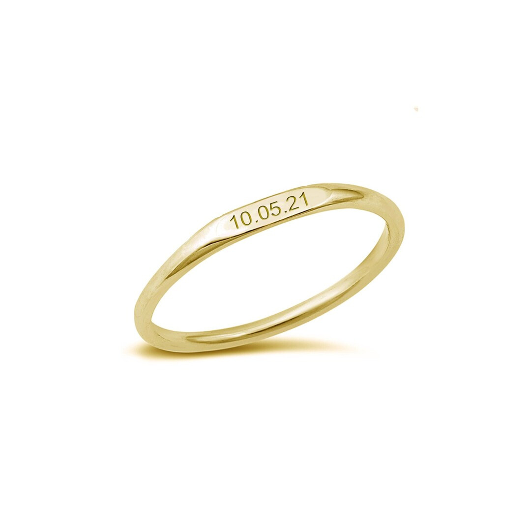 Solid Gold Personalized Mini Stackable Ring With Special Date, Trending Stack Ring in 10K, 14K or... | Etsy (US)