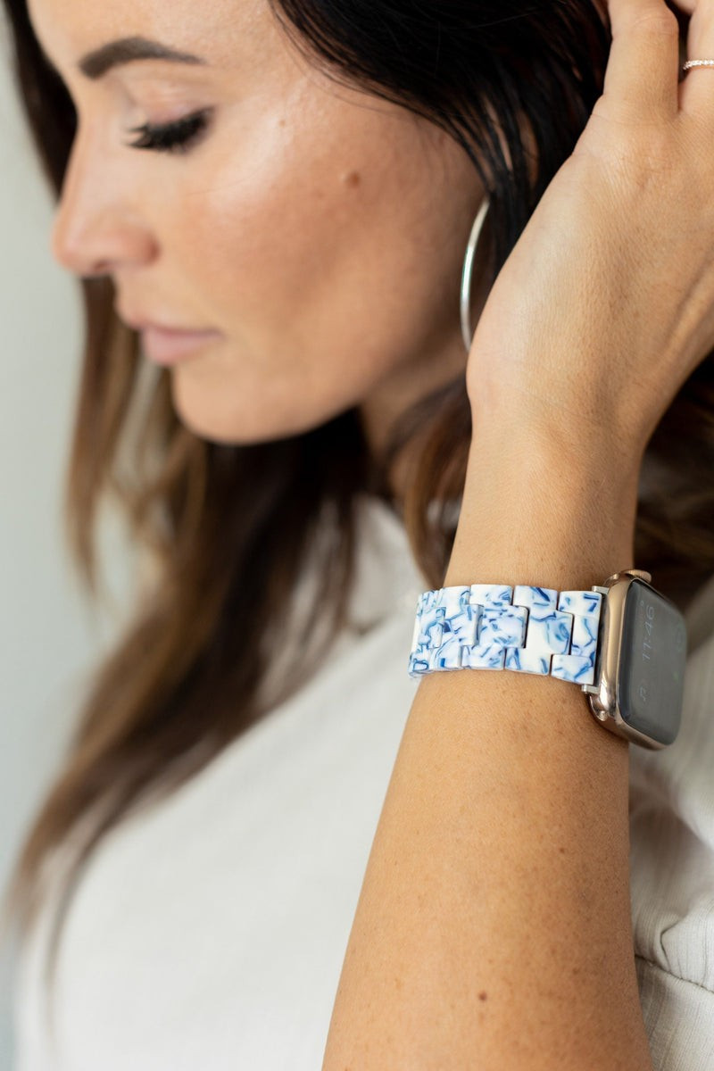 Amy Acrylic Blue & White Apple Watch Band | StrawberryAvocados