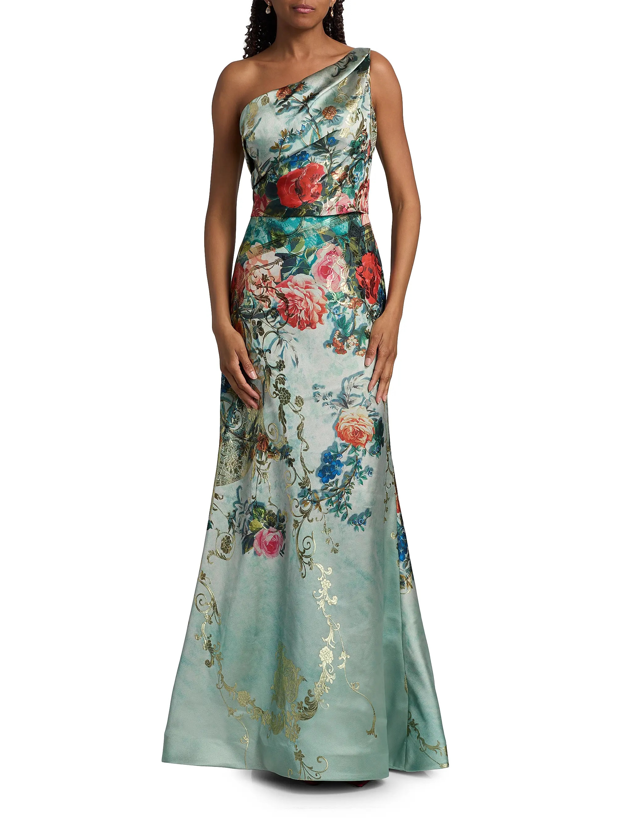 Floral Jacquard One-Shoulder Gown | Saks Fifth Avenue