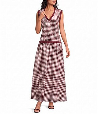 Petal  Pup Leabrook Gingham V-Neck Sleeveless Drop Waist Maxi Dress -  L | Dillard's