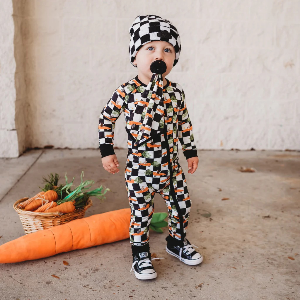 RACING CARROT CHECKERS DREAM ROMPER | Dream Big Little Co.