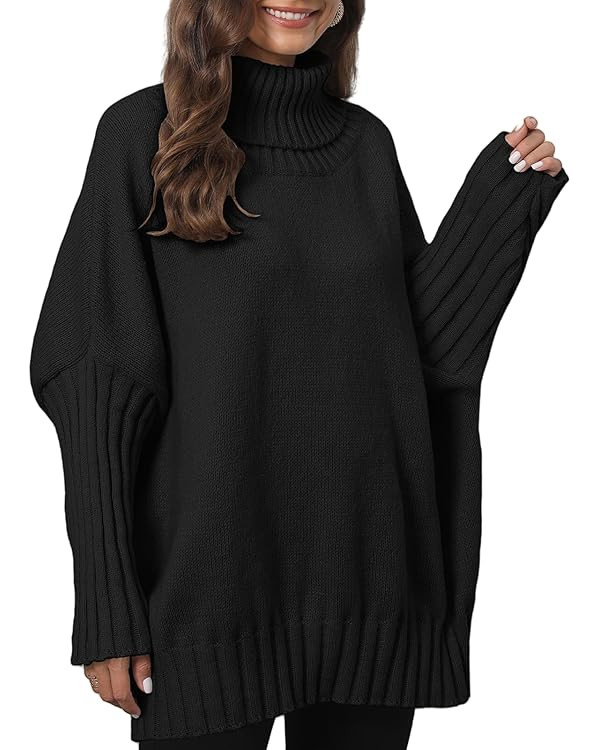 Pullocardi Women's Oversized Sweaters Batwing Long Sleeve Turtleneck Sweater Ribbed Knit Pullover... | Amazon (US)