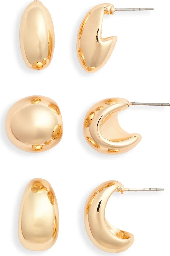 Open Edit Set of 3 Puffy Hoop Earrings | Nordstrom | Nordstrom