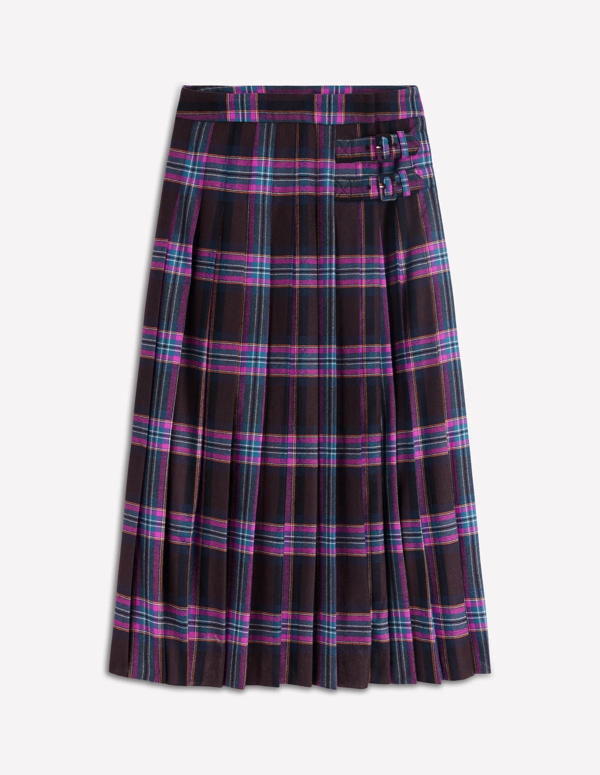 Josephine Wool Kilt Skirt-Brown, Teal & Pink Check | Boden (US)