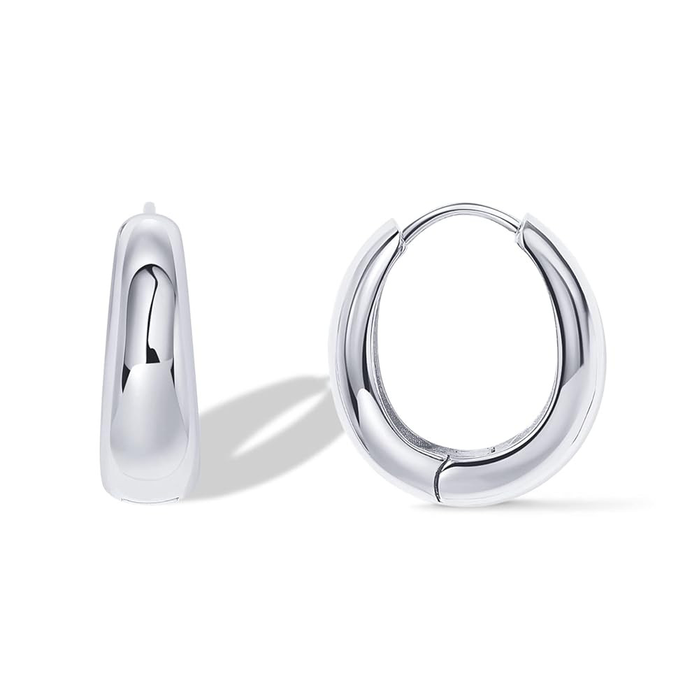 PAVOI 14K Gold Plated Sterling Silver Post Small Chunky Hoops Earrings | Thick Lightweight Gold H... | Amazon (US)