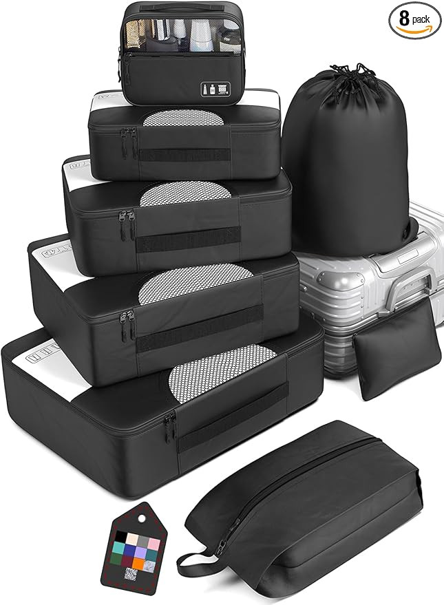 Veken 8 Set Packing Cubes for Suitcases, Travel Essentials for Carry on, Luggage Organizer Bags S... | Amazon (US)