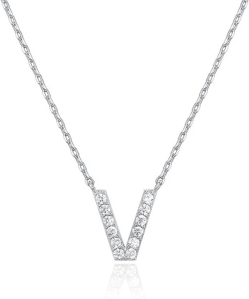 PAVOI 14K White Gold Plated Cubic Zirconia Initial Necklace | Letter Necklaces for Women | V Init... | Walmart (US)