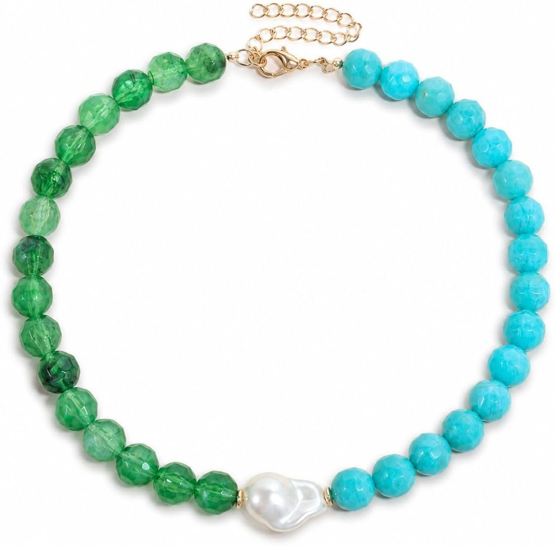 Colorful Beaded Necklace for Women Big Acrylic Chunky Bead with Pearl Statement Mixed Colored Bead Necklaces Trendy Summer Jewelry Gift for Women | Amazon (US)