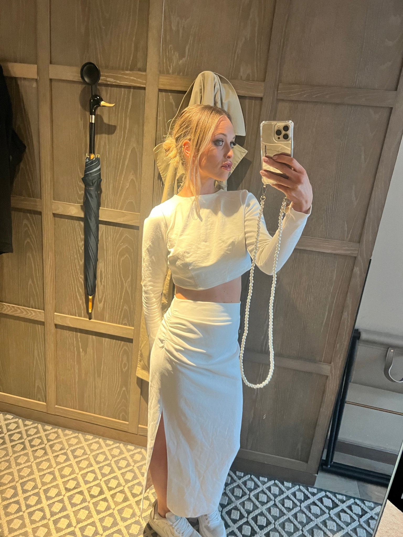 White long sleeve crop top, white crop top, long sleeve crop top, ruched maxi skirt, maxi skirt, white maxi skirt, white co-ord skirt, white trainers, chunky trainers, summer outfit, evening outfit, holiday outfit, spring outfit, white outfit, puma, asos, reiss, Nike

#LTKSeasonal #LTKstyletip #LTKeurope