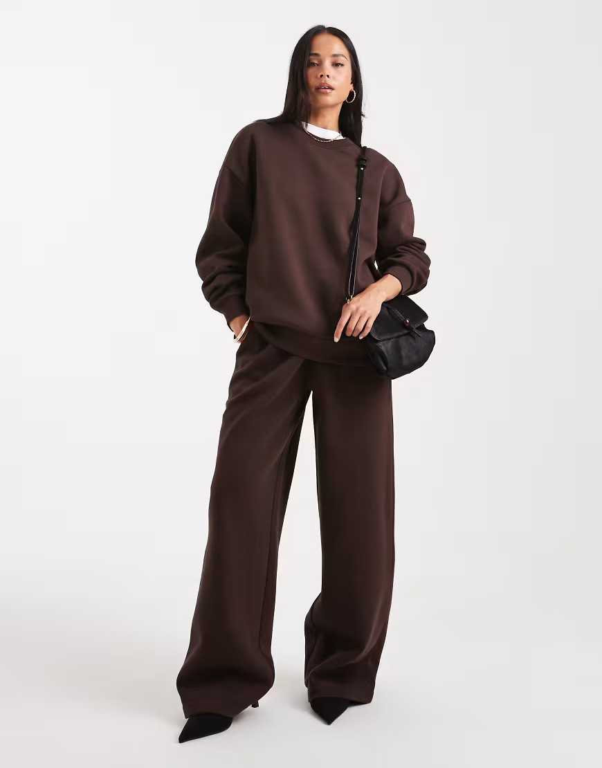 ASOS DESIGN brushback wide leg brushback sweatpants in chocolate-Brown | ASOS (Global)