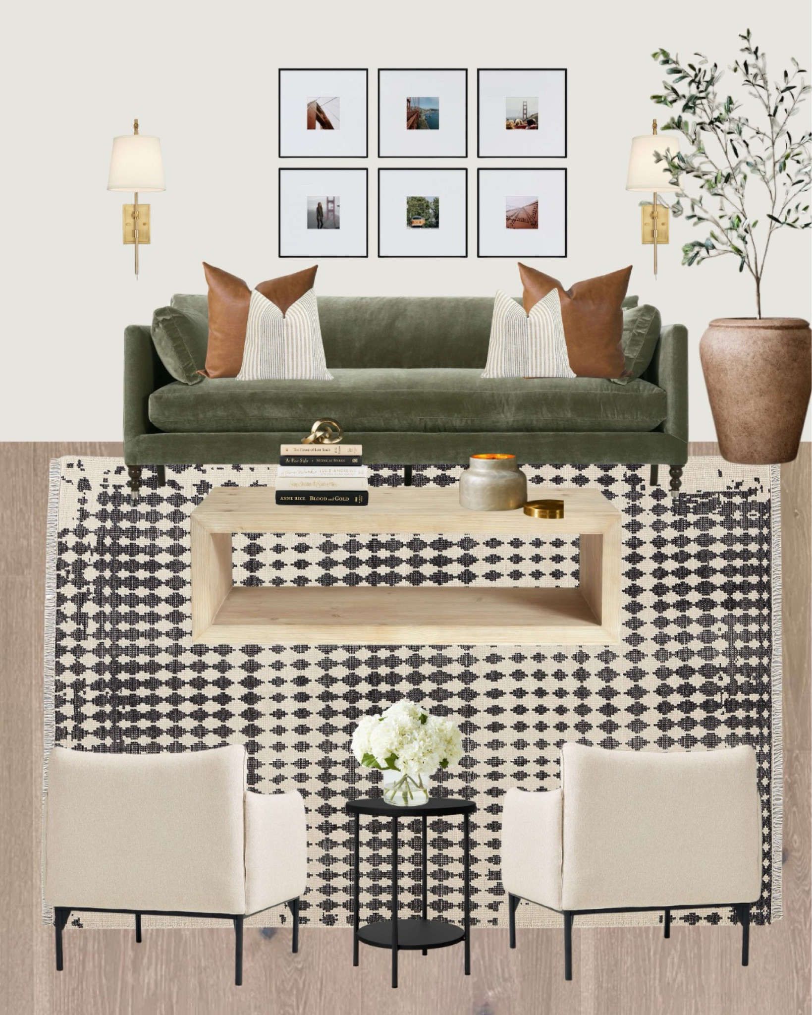 Living room with cozy greens, golds and blacks. 

#LTKHome #LTKSaleAlert #LTKFamily