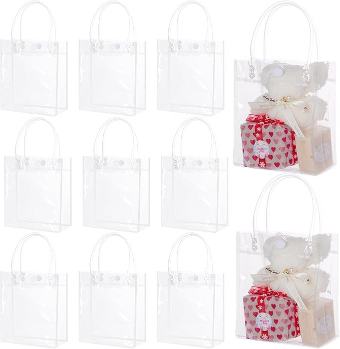 25Pcs Clear PVC Gift Bags with Handles, Small Plastic Tote, Reusable Transparent Gift Wrap / Shop... | Amazon (US)