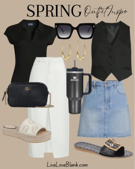 Spring outfit inspo
Outfit ideas
Jean skirts
Sandals 
Sunglasses 
Handbag


#LTKU #LTKover40 #LTKstyletip