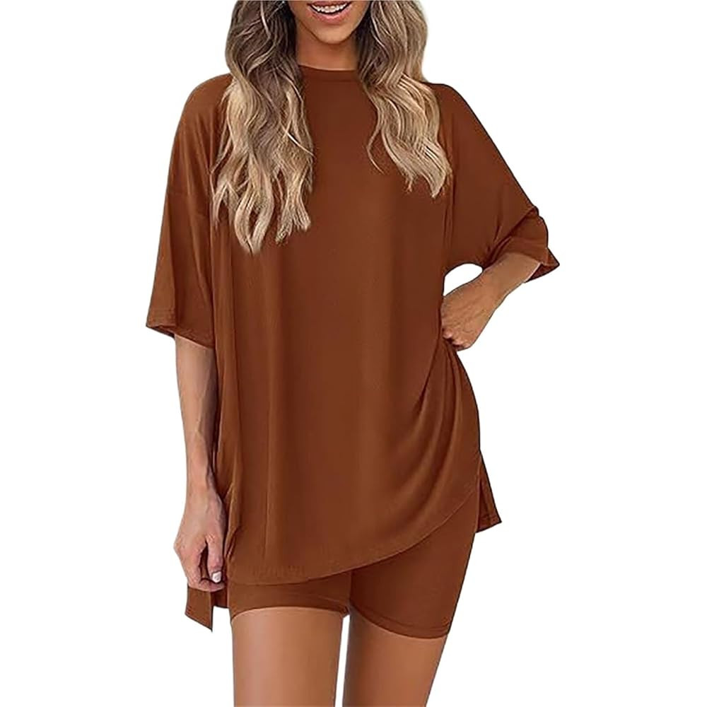 Frunqui Two Piece Set, Summer Womens Shorts 2 Piece Outfits, Round Neck Short Sleeves Drop Should... | Amazon (US)