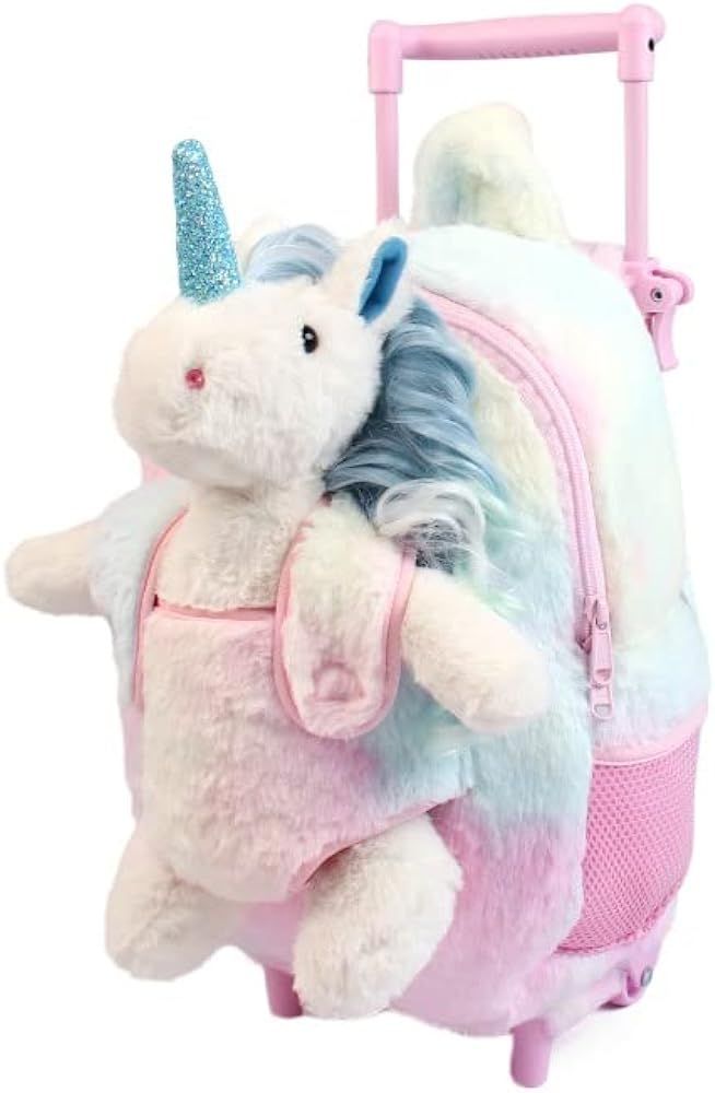 Amazon.com: Funday Long Hair Unicorn Kids Backpack with Removable Wheel backpack for girls and bo... | Amazon (US)