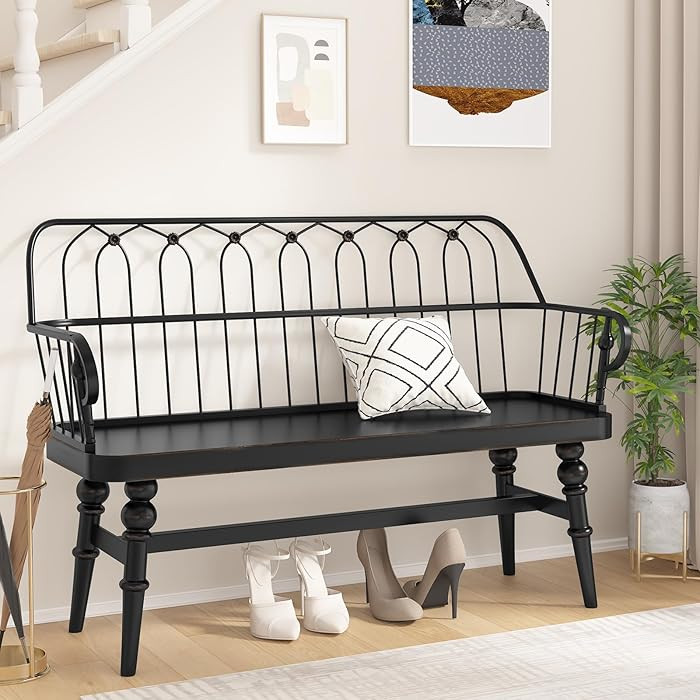 DIBRATY Entryway Bench,Spindle Back Wooden Dinning Bench, Farmhouse Foyer Bench for Entryway, Liv... | Amazon (US)
