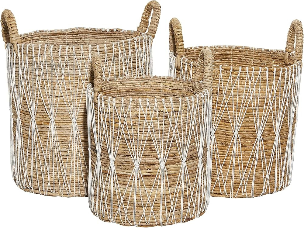 Set of 3 Brown Banana Leaf Storage Basket 21", 19", 17"H | Amazon (US)