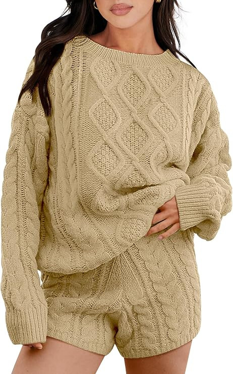 ANRABESS Women 2 Piece Outfits Sweater Lounge Loungewear Sets Fall Cable Knit Oversized Pullover ... | Amazon (US)