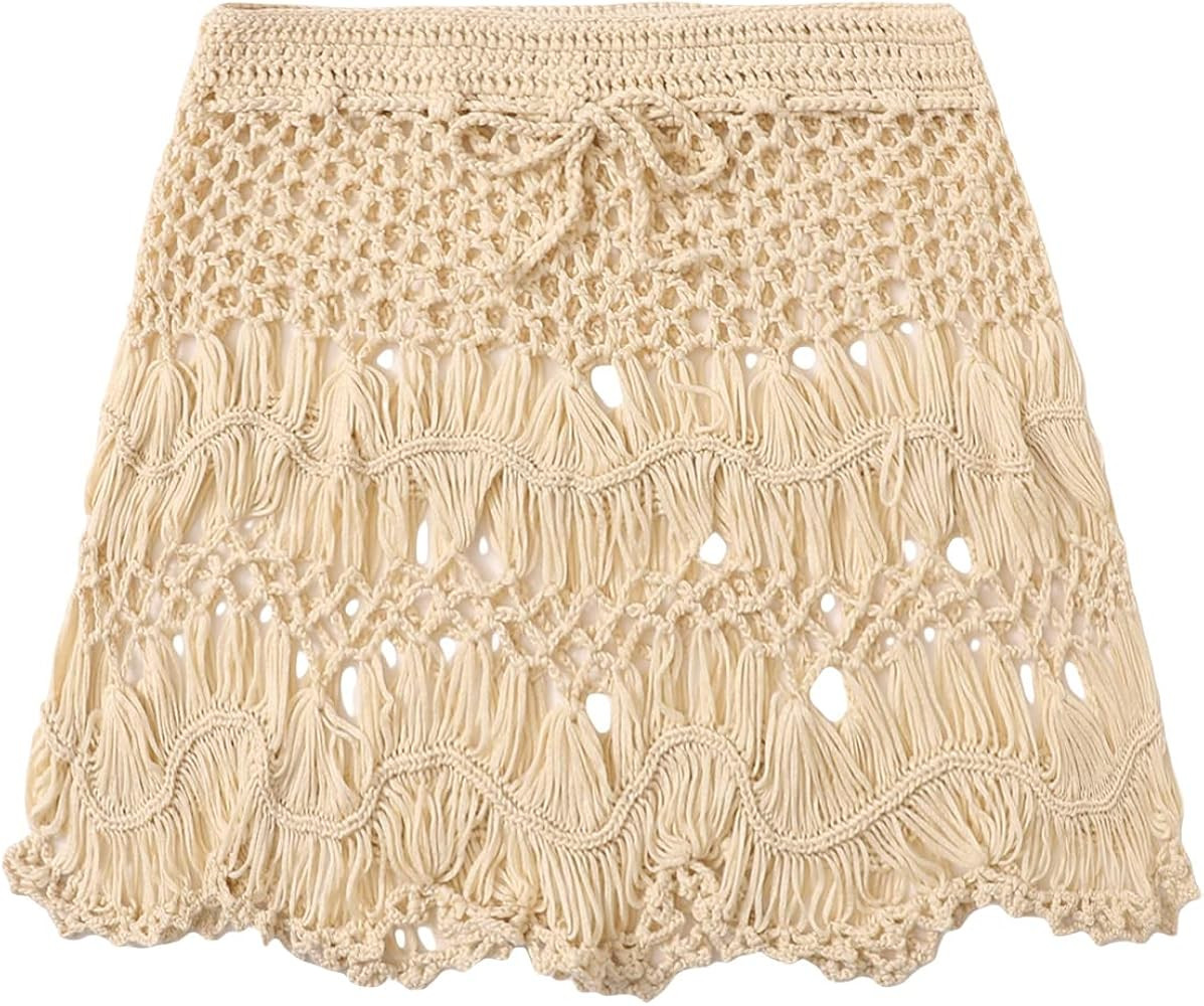 Floerns Women's Bathing Suit Tie Waist Crochet Beach Cover Up Skirt | Amazon (US)