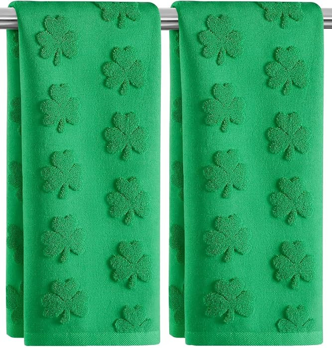 2 Pack St. Patrick's Day Hand Towels Spring Green Clover Shamrocks 100% Cotton Soft Absorbent Dec... | Amazon (US)
