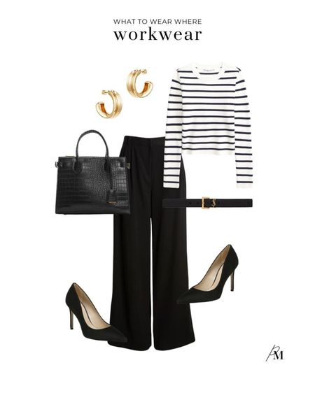 Spring workwear outfit idea. Pair these wide leg pants with a striped top and black pumps for a classic look. 

#LTKSeasonal #LTKstyletip #LTKworkwear