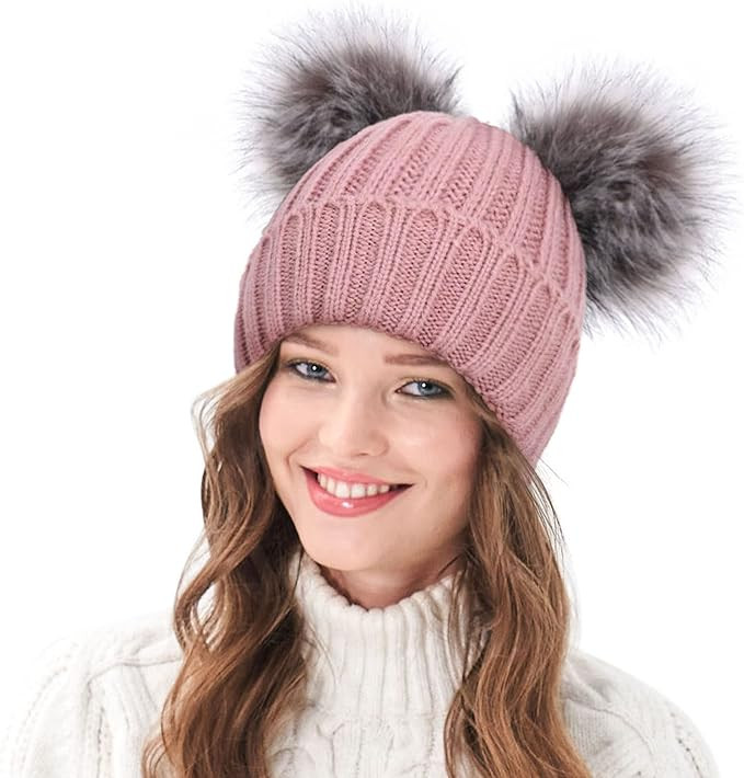 Arctic Paw Womens Winter Hat Cable Knit Beanie for Women Faux Fur Pompom Ears | Amazon (US)
