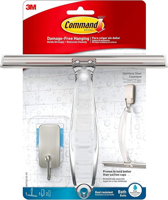 Command Bath Shower Squeegee and Hook With Water-Resistant Adhesive, 1-Squeegee, 1-Hook, 2-Strips | Amazon (US)