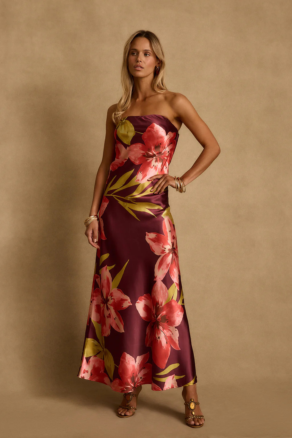 Natalia Plum Floral Strapless Maxi Dress | 12th Tribe | 12th Tribe