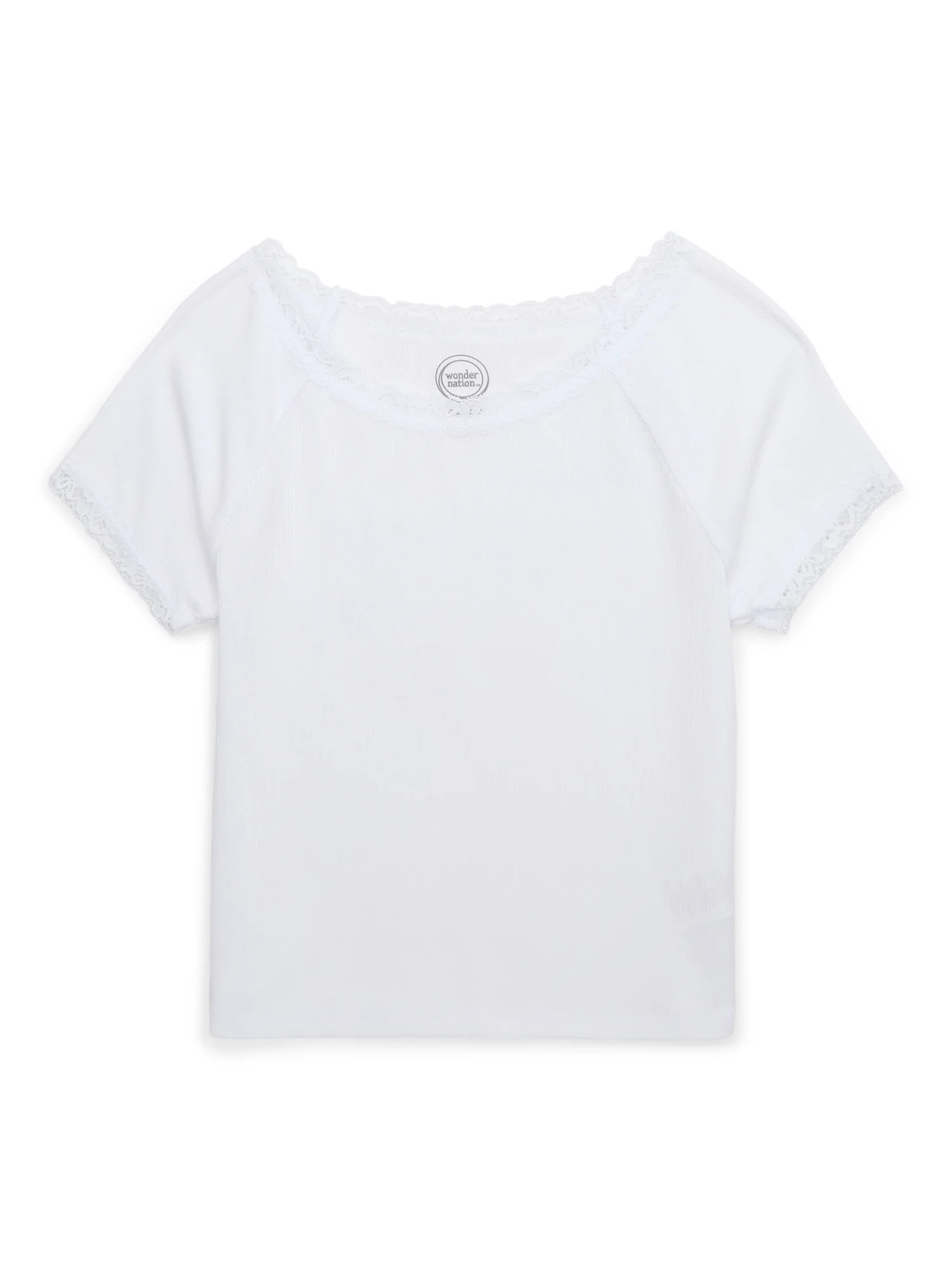 Wonder Nation Girls Lace Trim Tee with Short Sleeves, Sizes 4-18 | Walmart (US)