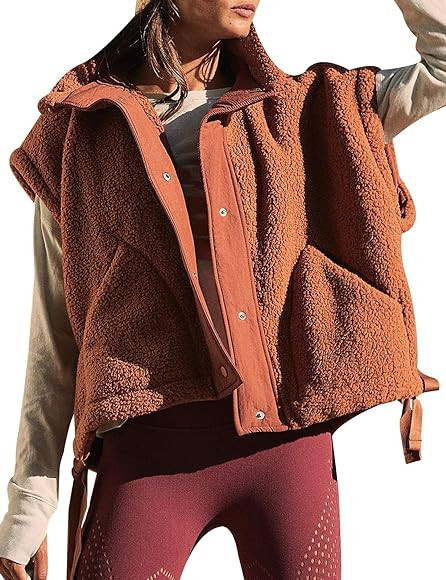 Athlisan Womens Fleece Vest Casual Sleeveless Button Down Sherpa Jacket Outerwear with Pockets | Amazon (US)