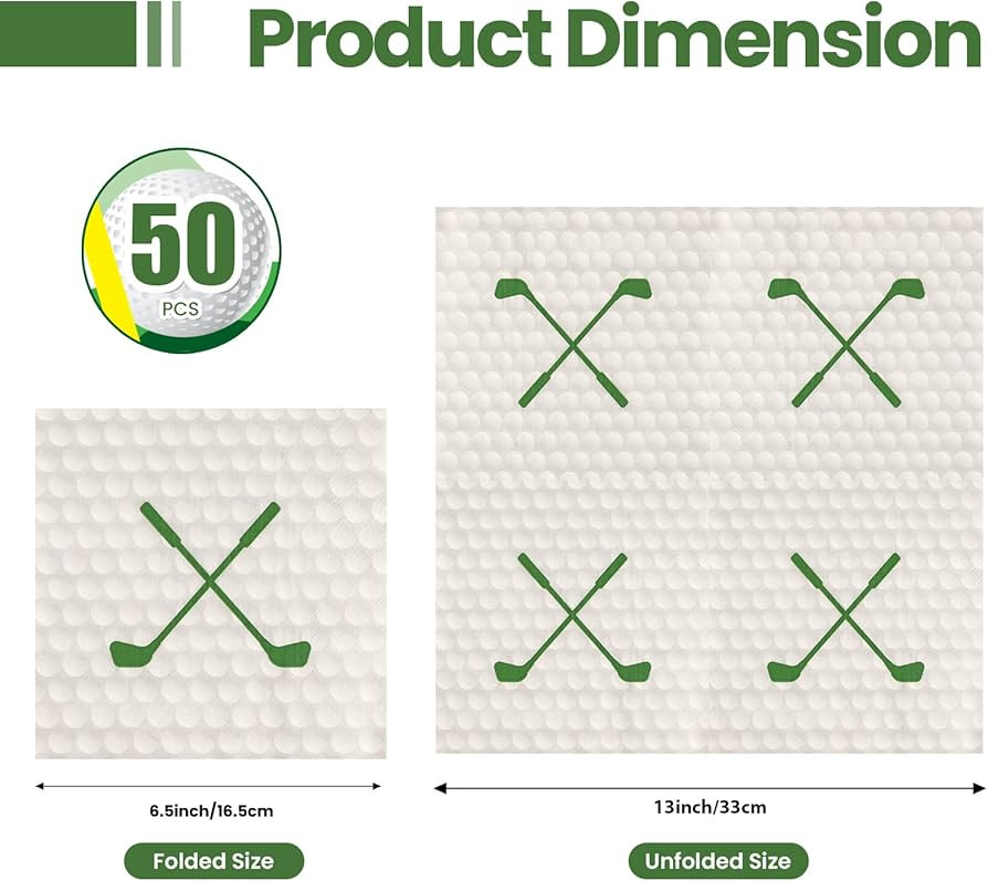 50PCS Golf Paper Napkins 13 x 13 Inches Luncheon Napkins Cocktail Napkins Disposable Sports Theme... | Amazon (US)
