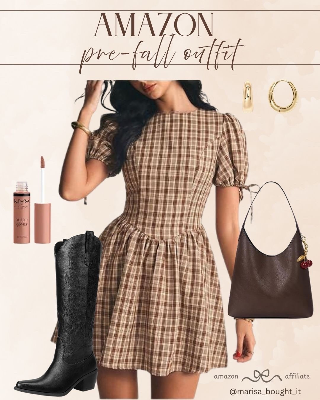 Transition into autumn with this adorable pre-fall look! 🤎

A puff-sleeve plaid dress offers the perfect blend of sweet and structured style.
I styled it with black tall boots, a brown shoulder bag, and simple gold hoops for an easy, everyday outfit! 🍂

#amazonfashion #prefallstyle #plaiddress #westernstyle #falloutfit #chicstyle #ltkfall #everydayfashion

#LTKSeasonal #LTKootd