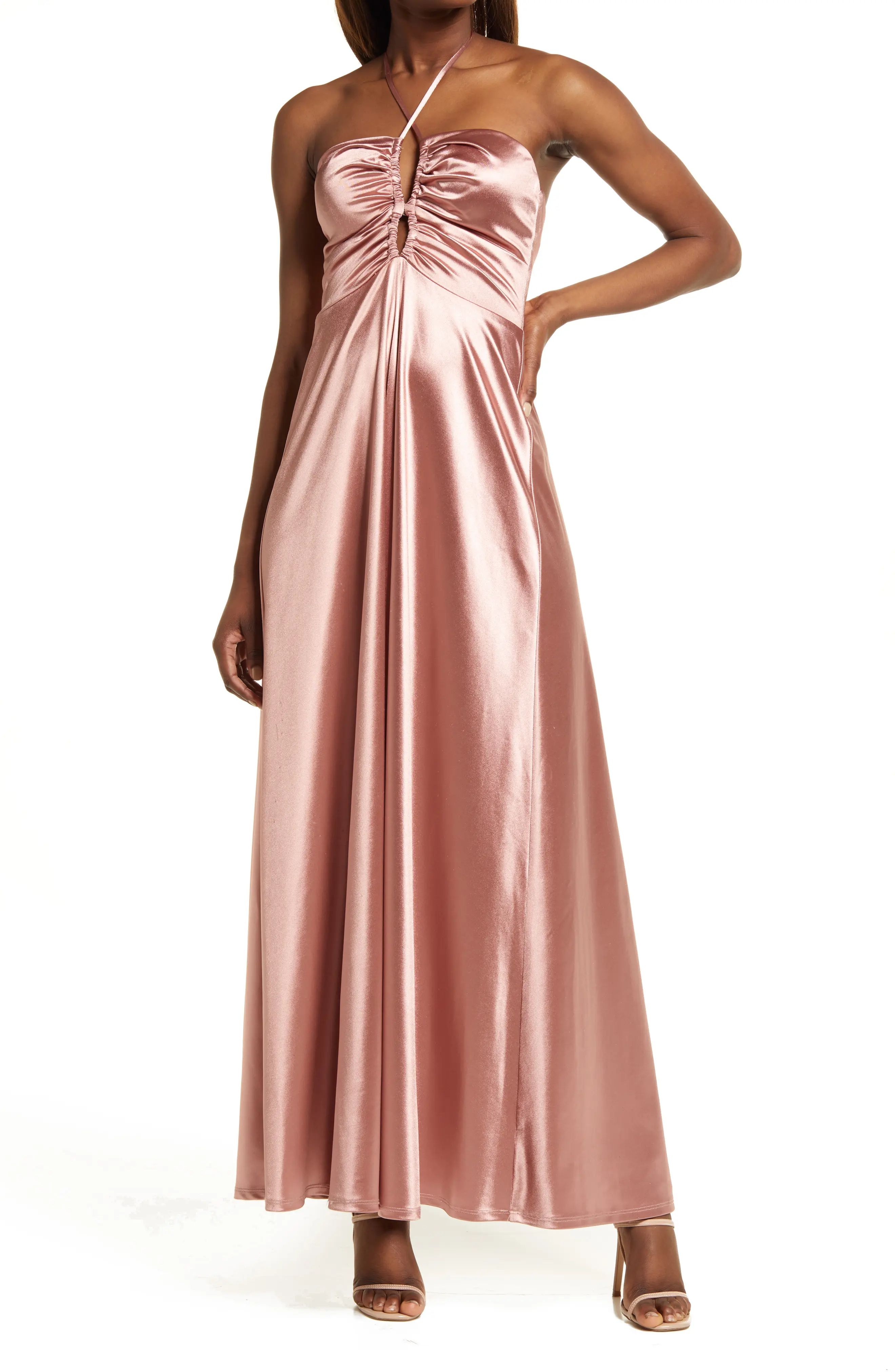 Halter Neck Keyhole Satin Gown | Nordstrom