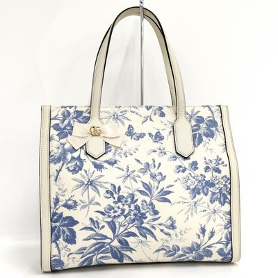 Used Gucci Tote Bag Herbarium Print Gg Ribbon Marmont Leather Canvas White 43268  | eBay | eBay US