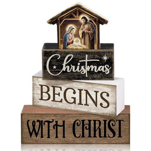 Moucuny 4 Pcs Christmas Table Decoration Christmas Begins with Christ Signs | Amazon (US)