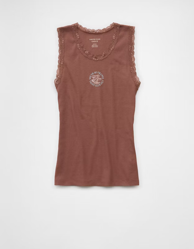 AE Graphic Lace Trim Tank Top | American Eagle Outfitters (US & CA)