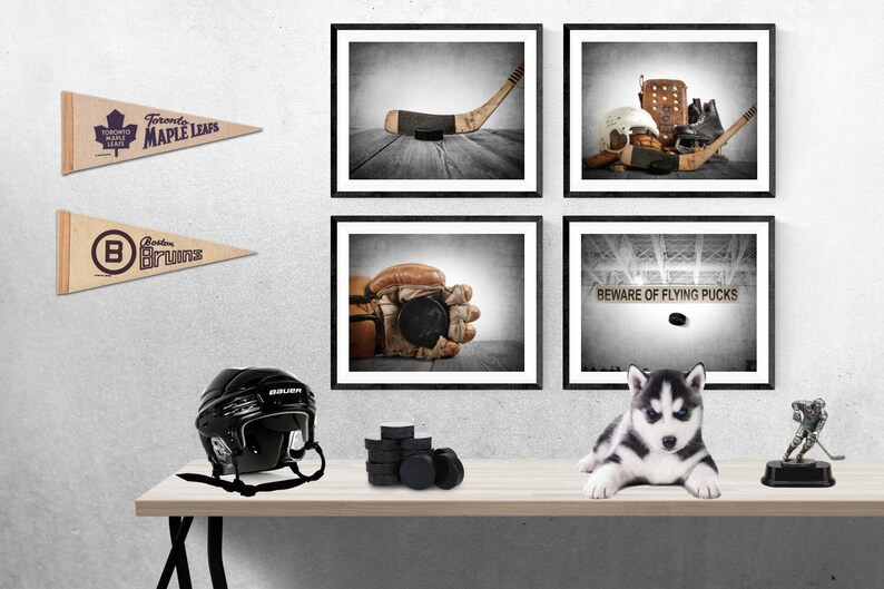 Set of Four Hockey Photo Prints, Vintage Hockey Nursery Decor, Hockey Wall Art, Hockey Prints - E... | Etsy (US)