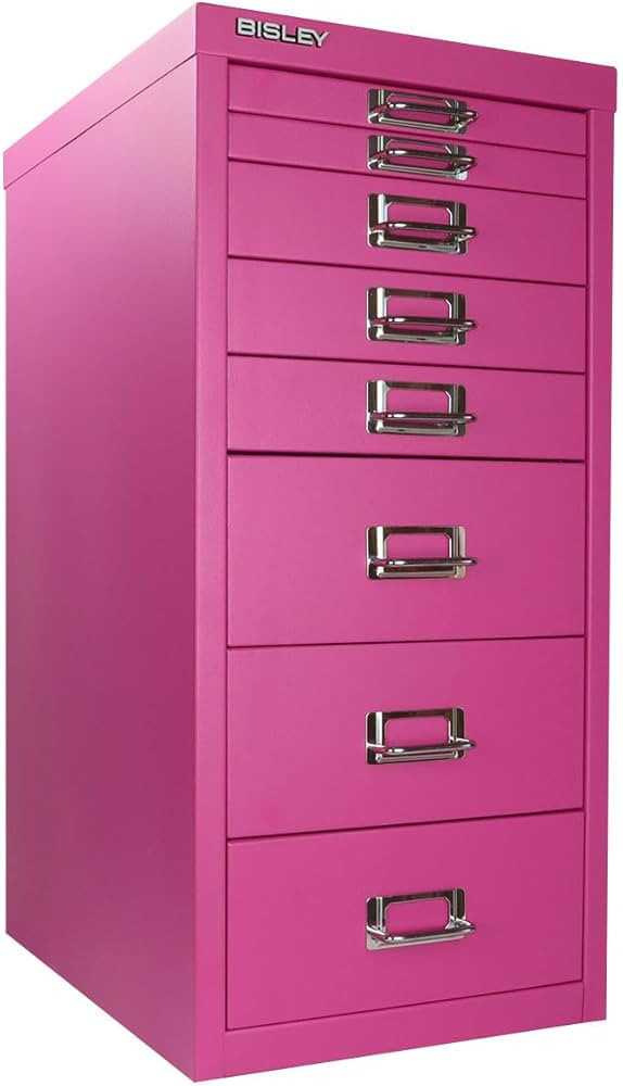 Bisley 8-Drawer Steel MultiDrawer Cabinet - Fuchsia, Chrome Pull Handles with Label Holders, Powd... | Amazon (US)