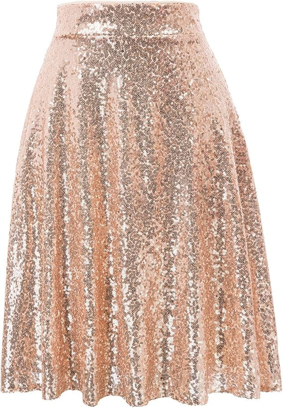 GRACE KARIN Women's Sequin Flared Skater Midi Skirt A line Cocktail Party Skirt | Amazon (US)